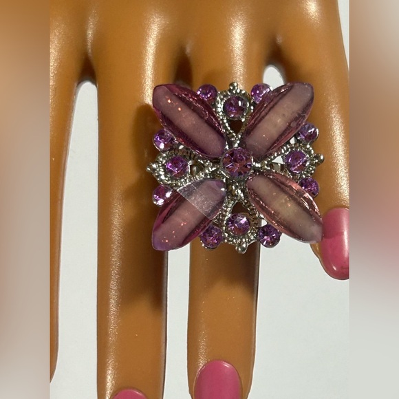 Royal Amethyst Statement Ring - Intricate Floral Crystal Design - Picture 1 of 5
